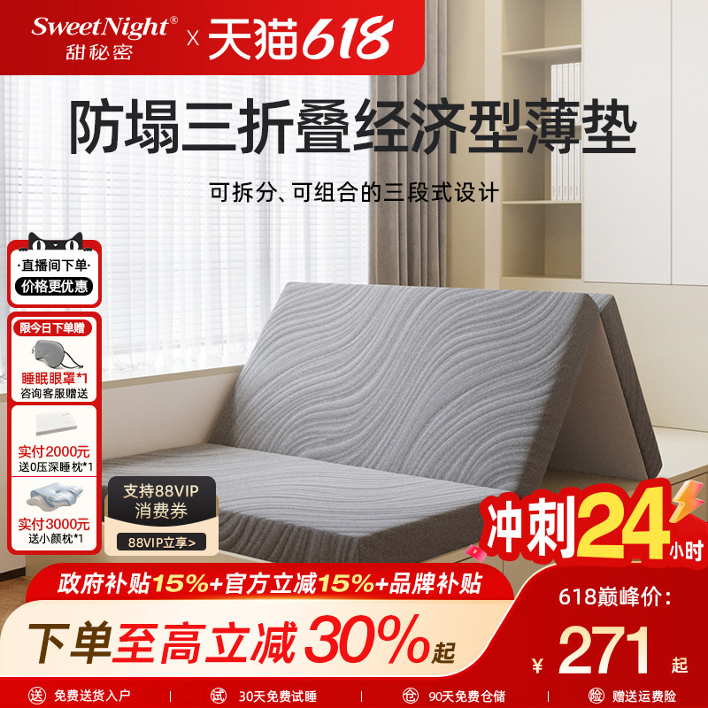 sw甜秘密可折叠床垫记忆棉学生单人租房榻榻米可拆洗打地铺垫子V1