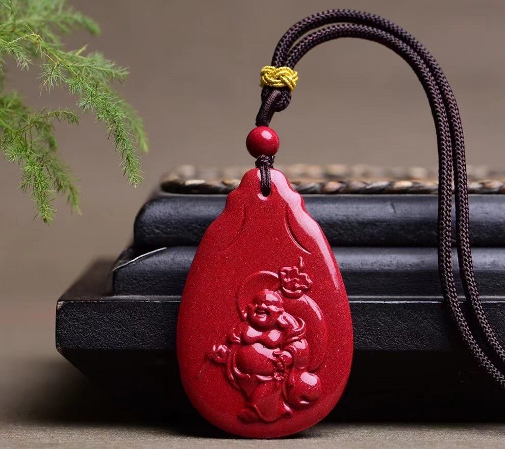 天然原矿朱砂弥勒佛吊坠女士项链男款紫砂佛像吉祥挂坠饰品