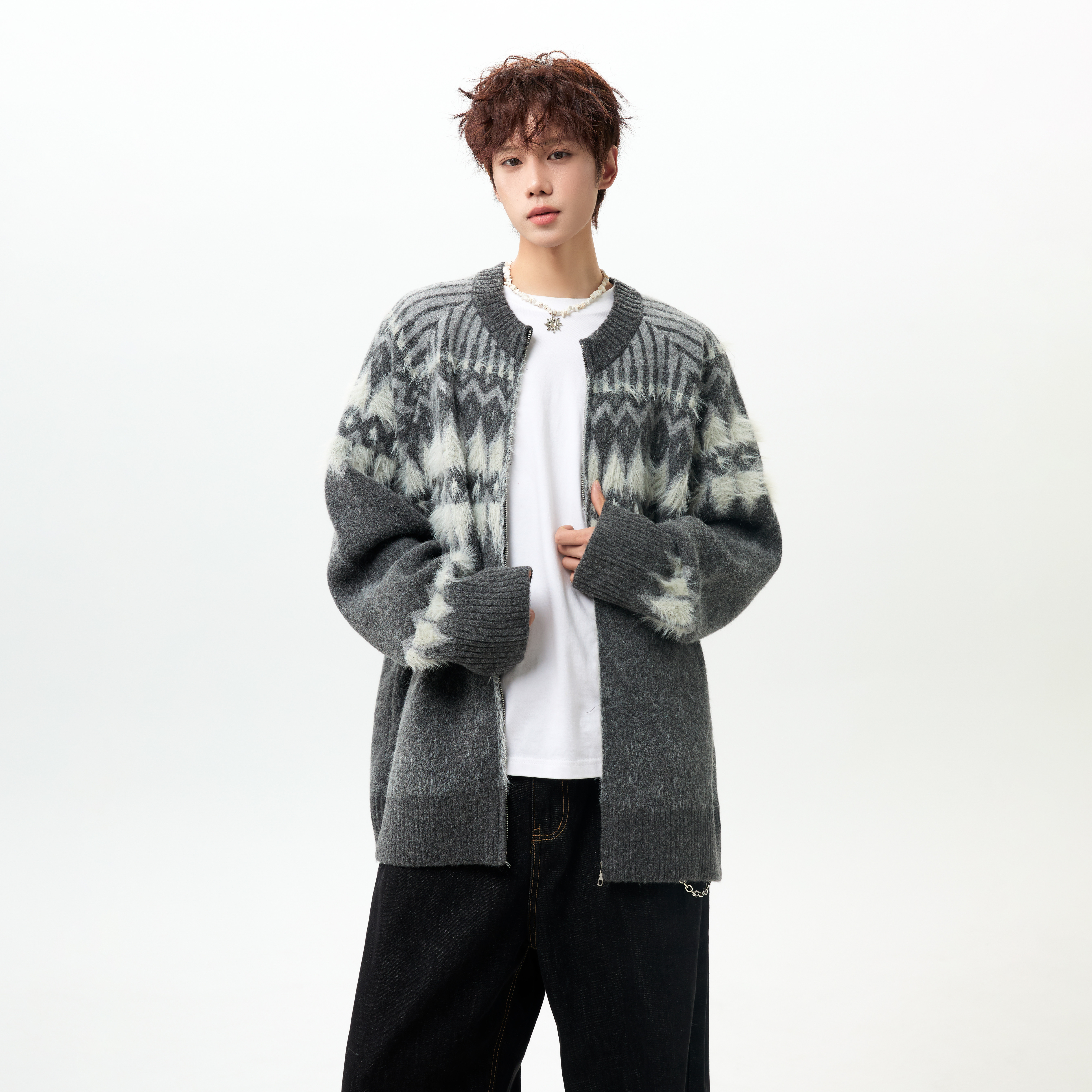 潮流费尔岛开衫拉链毛衣外套A425-M26652-P118控148面料聚酯,男装针织衫/毛衣,电商A425