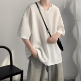 暗纹肌理面料小缺口领短袖T恤A425-T1263-P38控49，男装T恤，电商A425