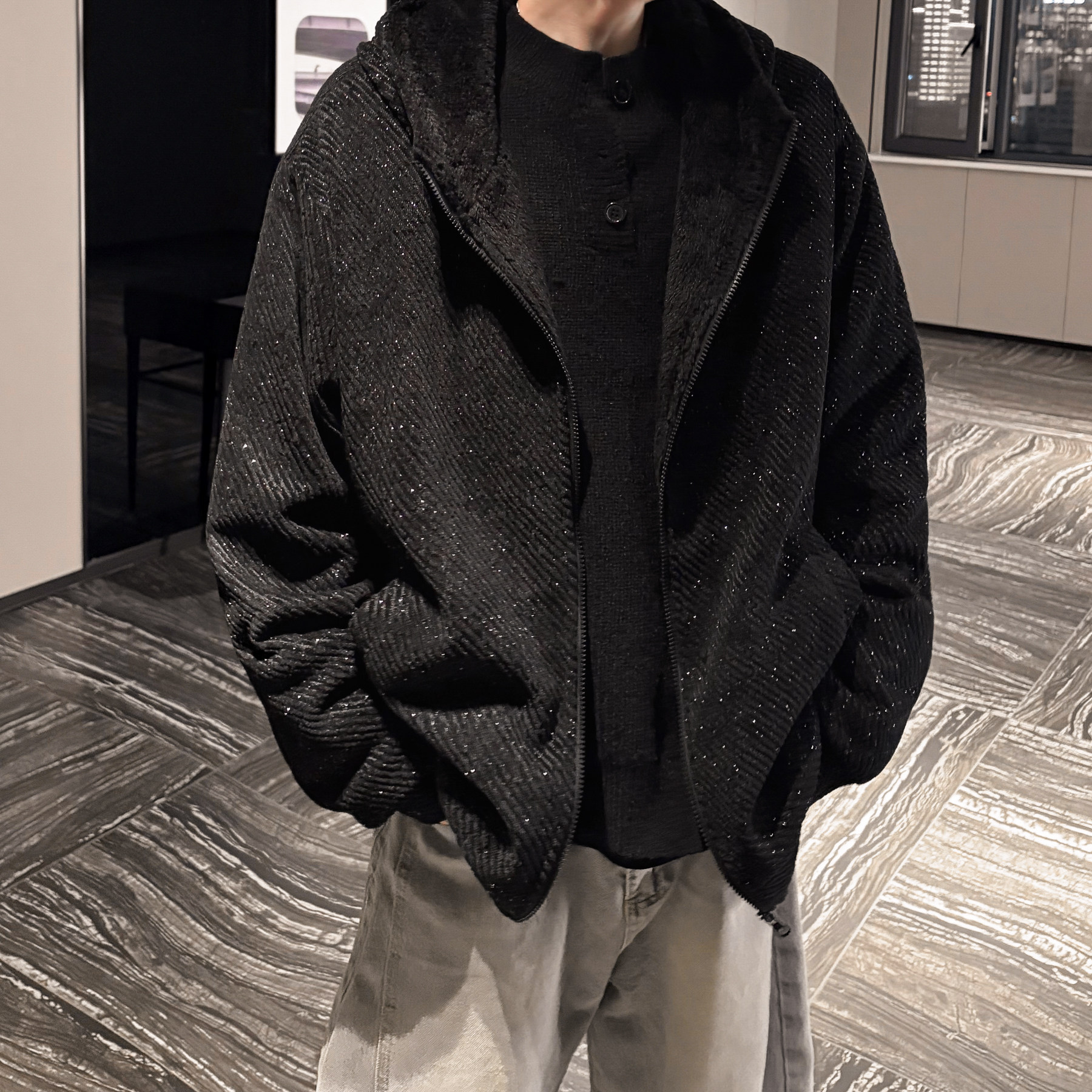 潮流毛内雪尼尔连帽外套A425-Y529-特批70,女装短外套,电商A425