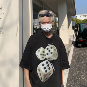 潮流酷炫流行骰子圆领短袖水洗T恤A425-T5114-P48控59面料图片