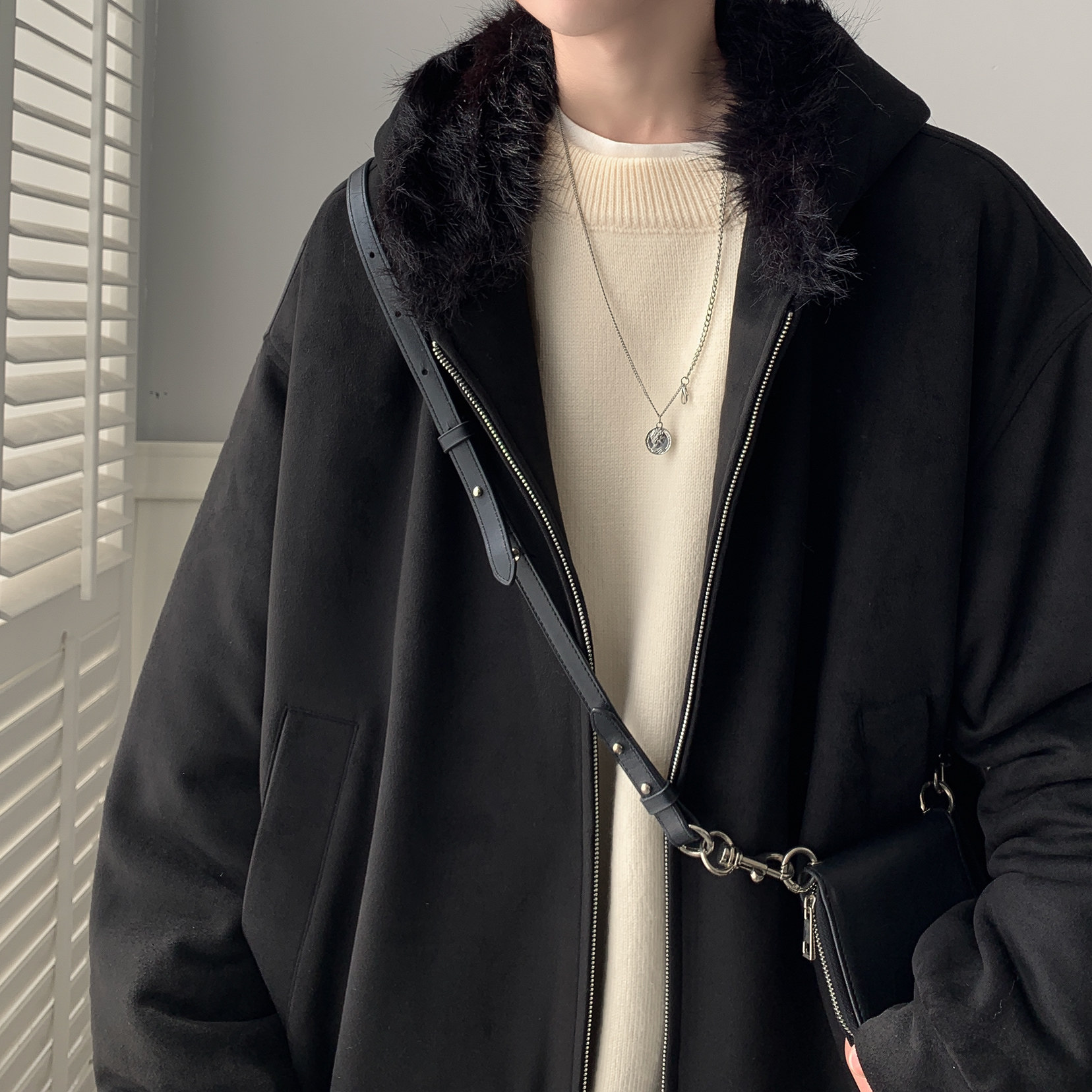 百搭麂皮绒棉服连帽外套毛领A425-W9121-P120控168面料92%聚酯8%,男装棉衣,电商A425