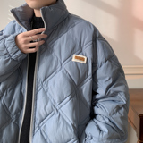 双线菱形格立领棉服外套A425-W939-P128控158，男装棉衣，电商A425
