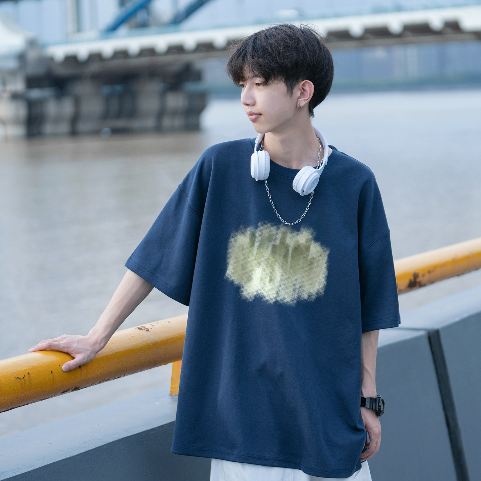 青春流行涂抹模糊图案夏季短袖T袖A425-T3609-p28控38面料棉,男装T恤,电商A425