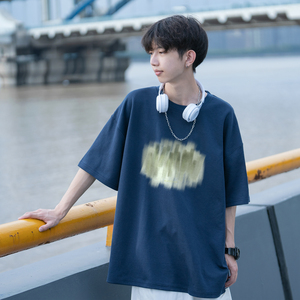 青春流行涂抹模糊图案夏季短袖T袖A425-T3609-p28控38面料棉图片