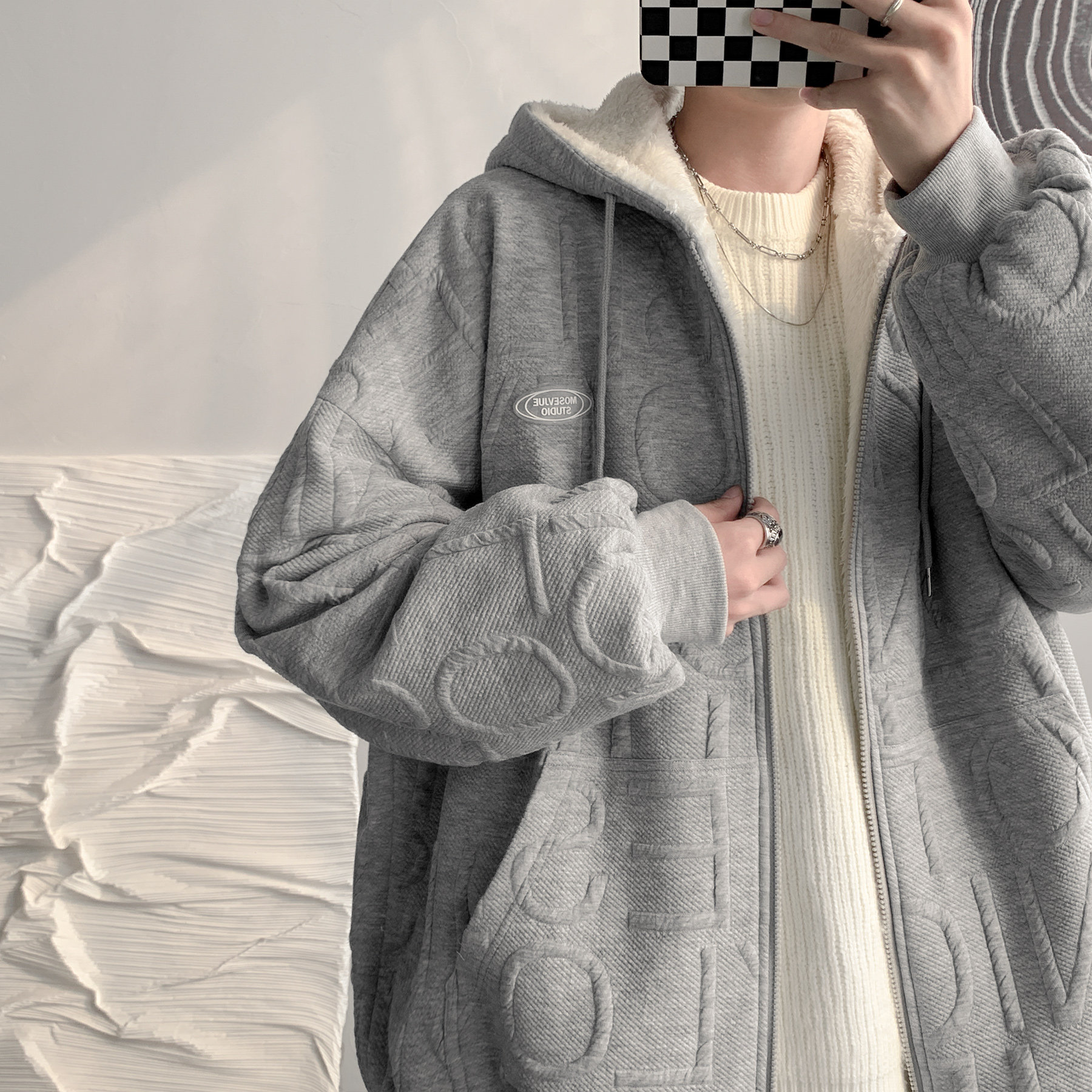 羊羔毛连帽立体字母连帽外套棉服A425-Y528-P108控128,男装棉衣,电商A425