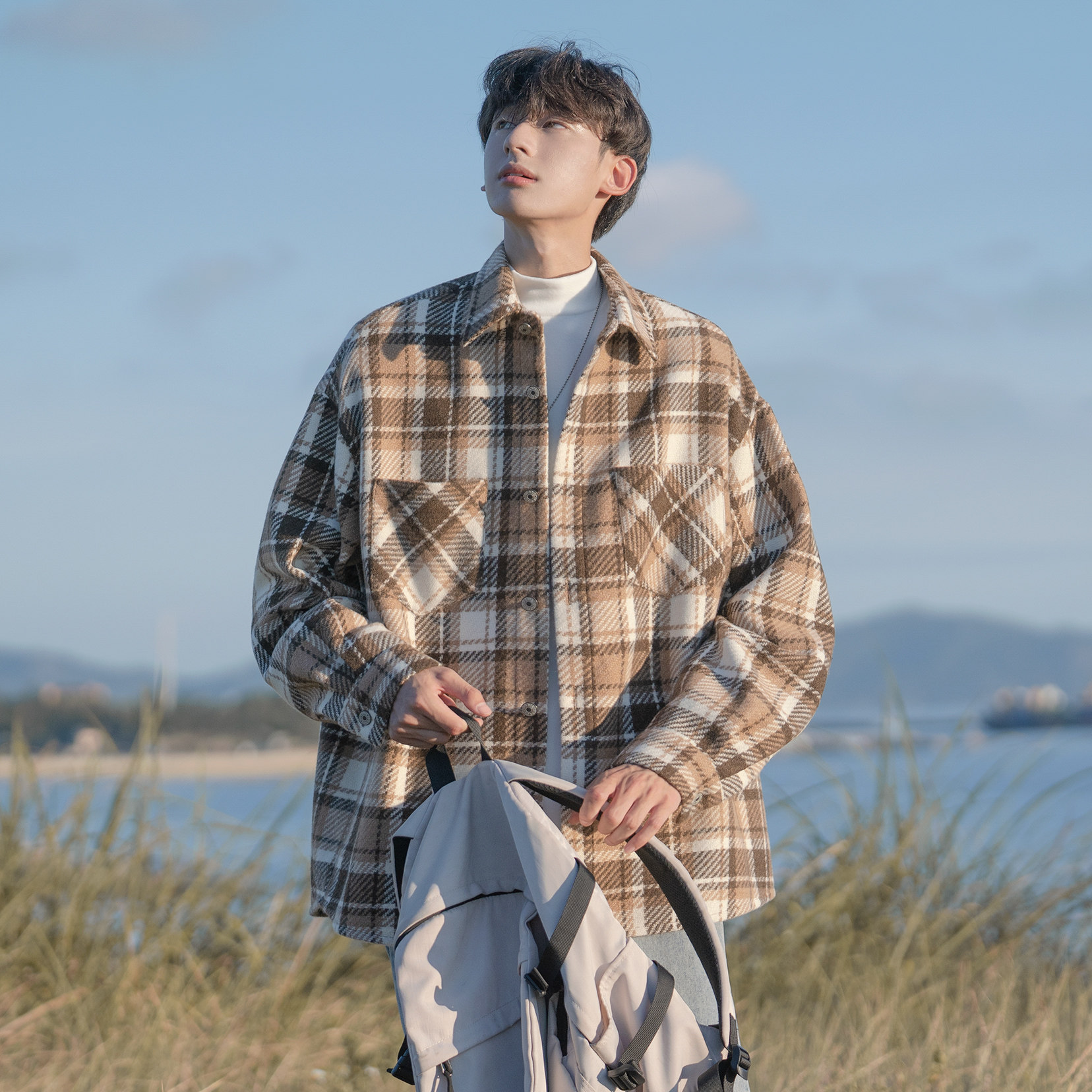 格子呢料毛呢翻领外套冬装A425-N986-P108控138，女装短外套，电商A425