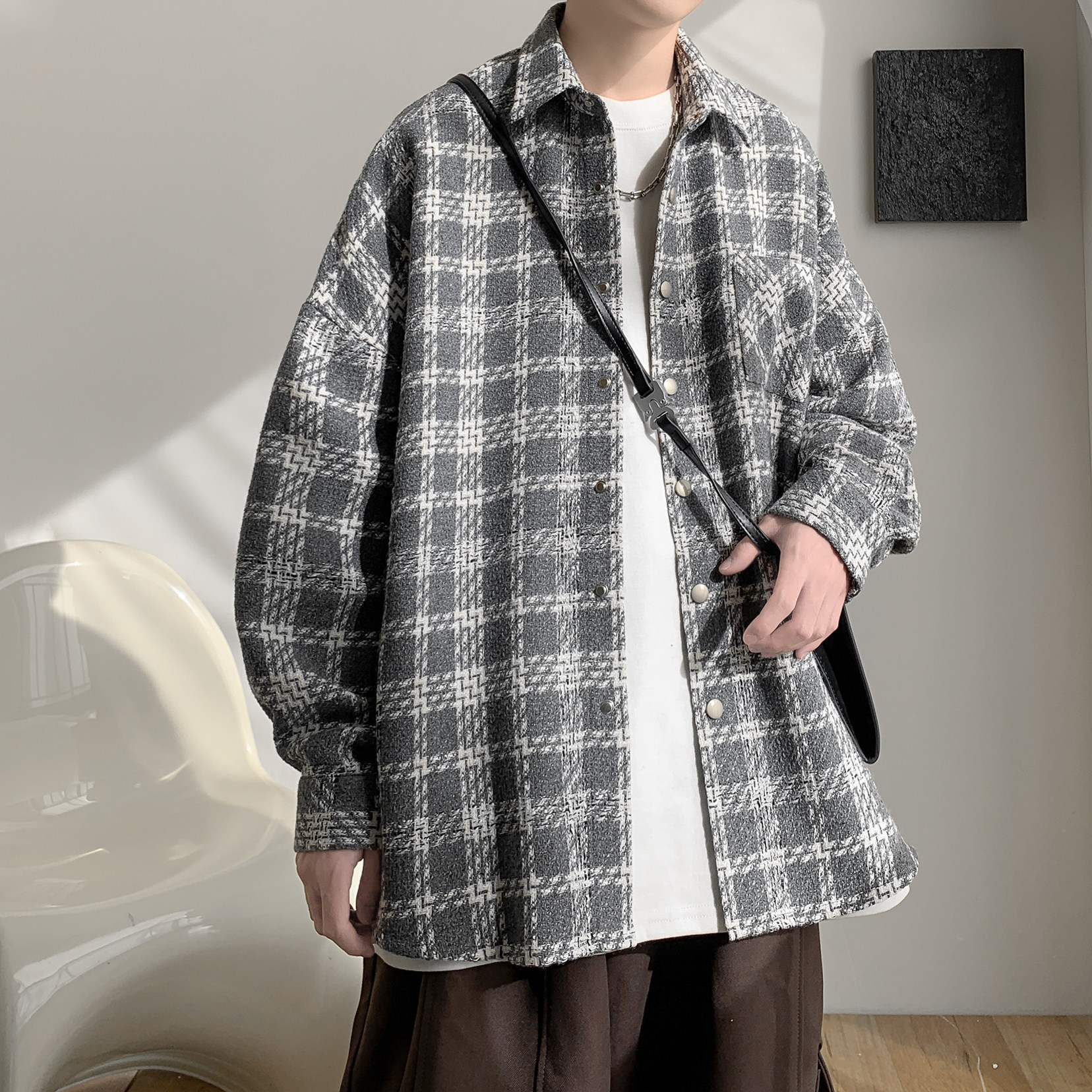 格子呢料夹克外套A425-N861-P78控98面料聚酯,男装夹克,电商A425