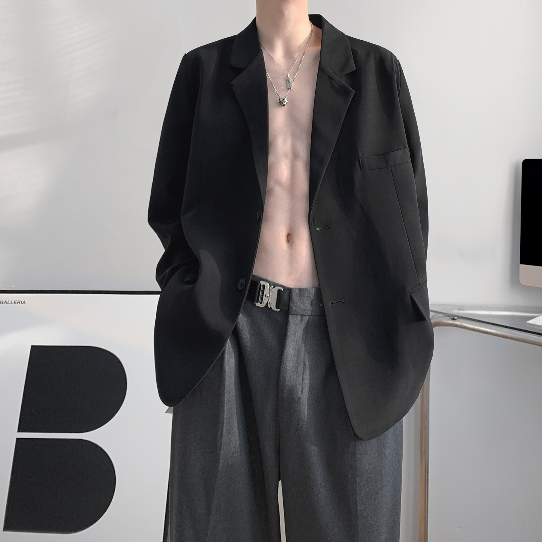 秋装西服垫肩廓形西装A425-W616-P98控108,男装西服套装,电商A425