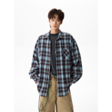 潮流百搭格子长袖衬衫A425-C2788-控78面料50%人棉5%氨纶45%涤纶，男装衬衫，电商A425