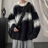 笔迹泼墨圆领毛衣A425-M26382-P70控98面料聚酯，男装针织衫/毛衣，电商A425