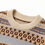 潮流复古费尔岛圆领毛衣A425-M26653-P78控98面料聚酯，男装针织衫/毛衣，电商A425