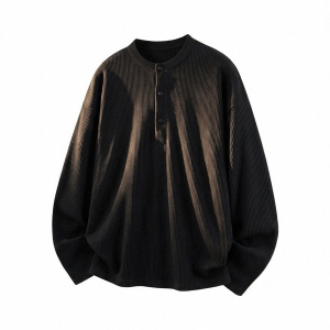 潮流亨利领竖条肌理长袖T恤A425-T005-p44控68-面料97%涤纶3%氨纶，男装T恤，电商A425