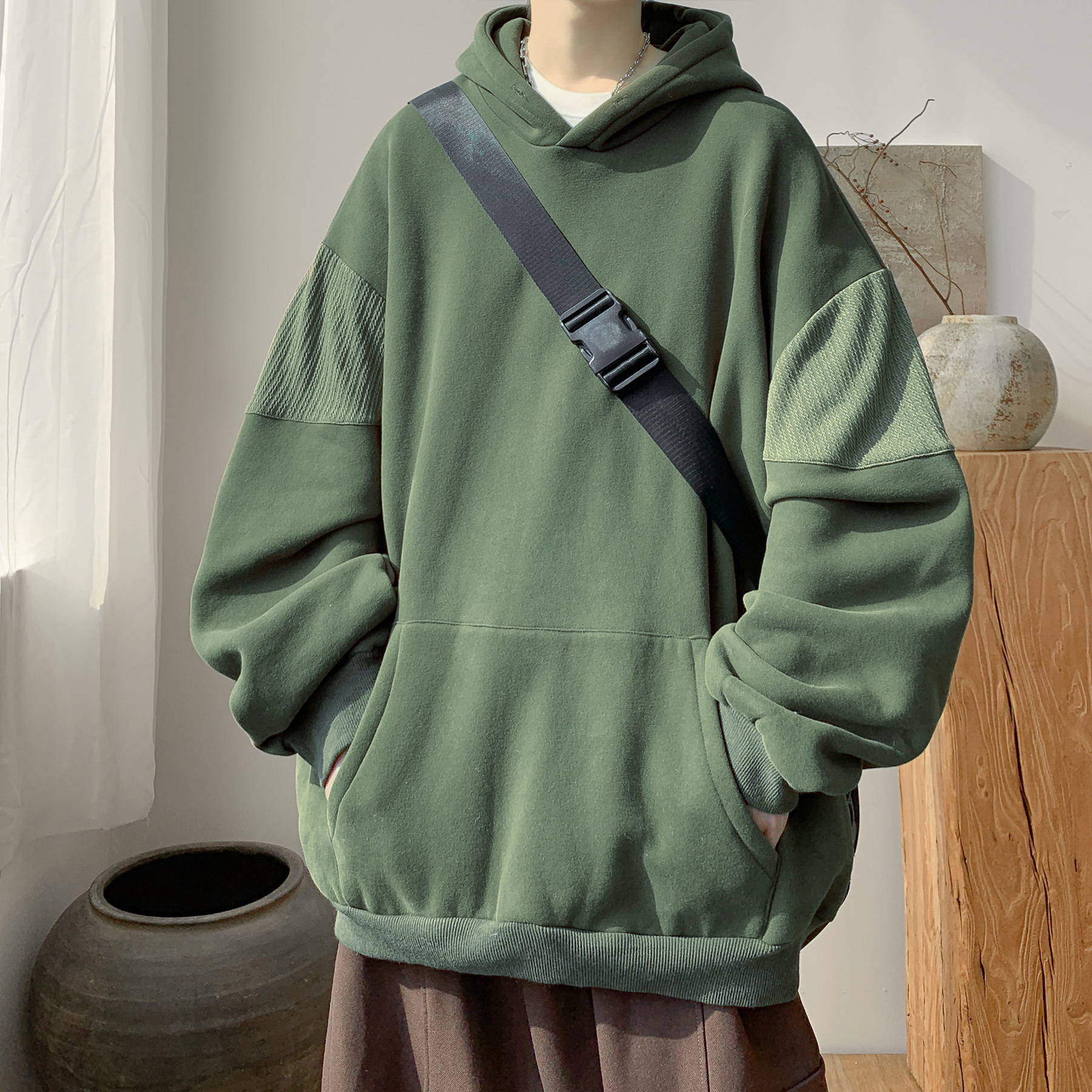 潮流百搭拼接连帽卫衣A425-Y3015-P88控108面料50%棉50%聚酯,男装卫衣,电商A425