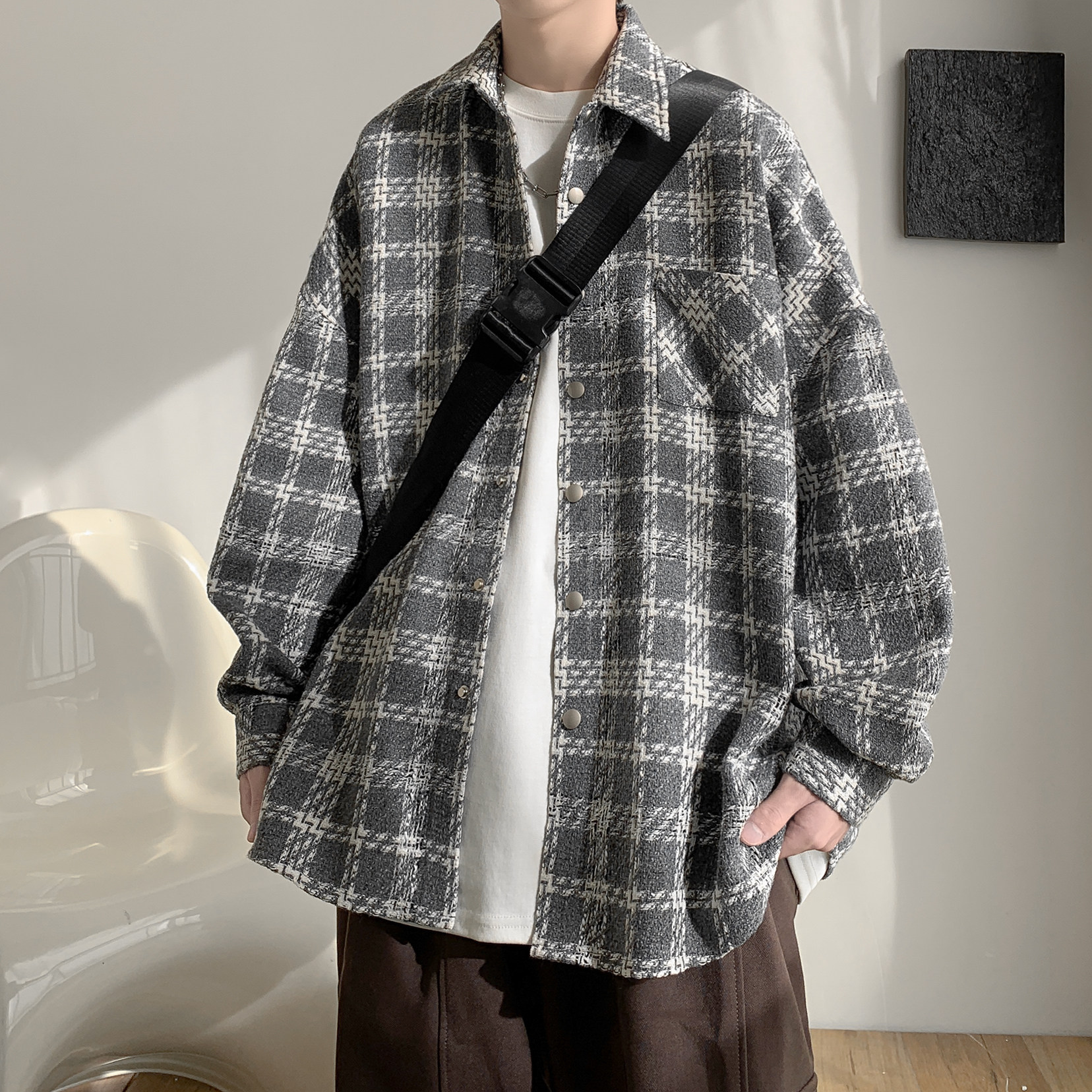格子呢料夹克外套A425-N861-P78控98面料聚酯,男装夹克,电商A425