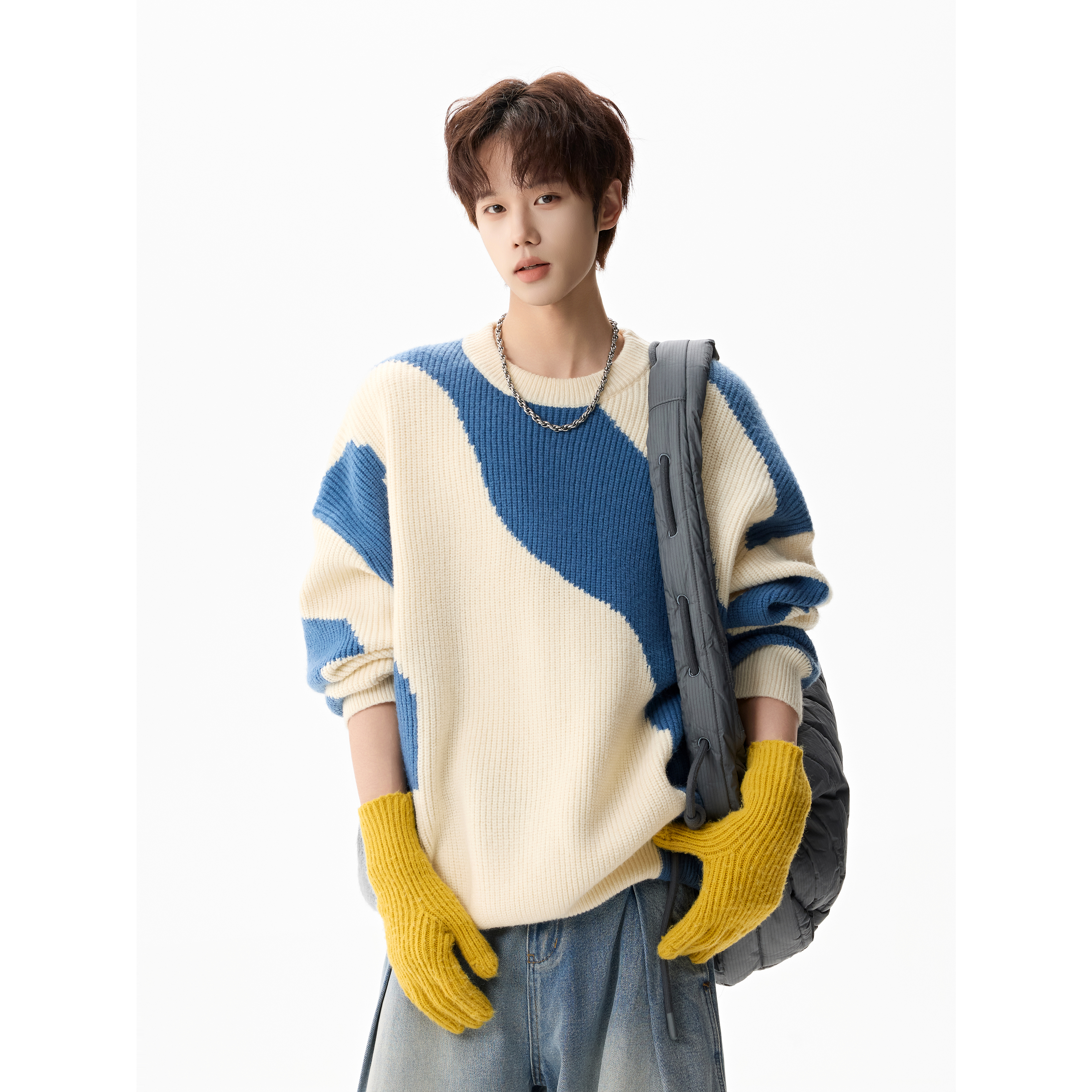 拼色圆领毛衣A425-M174-P68控78面料聚酯，男装针织衫/毛衣，电商A425