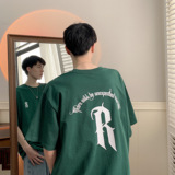 简约英文字背后图案圆领短袖T恤A425-T1386-P38控48，男装T恤，电商A425