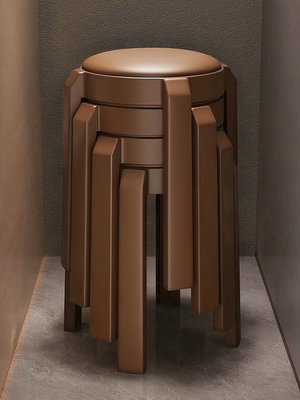 软包塑料凳子家用结实耐用可叠放高凳圆凳轻奢高级感加厚备用餐凳