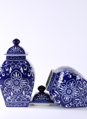 景德镇青花瓷复古陶瓷储物罐样板房家具城民宿摆件家居客厅软装