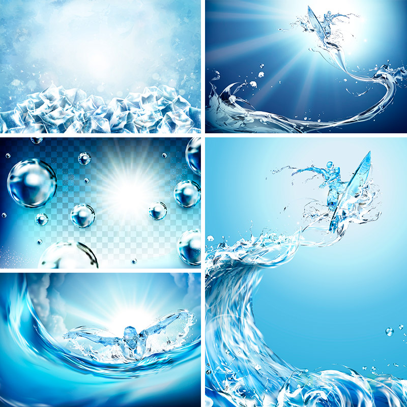 水元素冰块水花喷溅水珠游泳淘宝店铺装修海报矢量设计素材72006