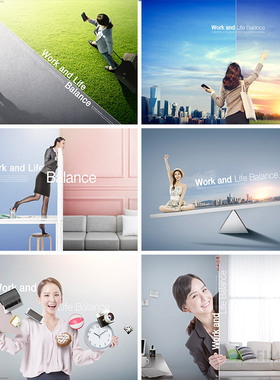 工作生活状态对比放松紧张享受旅行购物海报PSD设计元素材101604