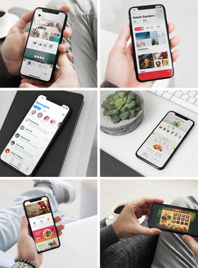 简单时尚手持拿 iPhone X办公室环境场景样机贴图模型62902