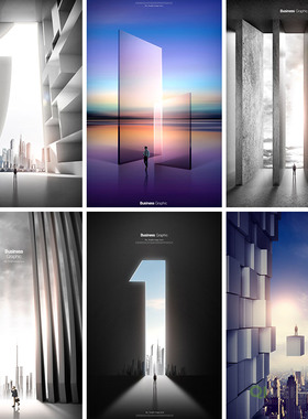 虚拟空间三维立体3D效果商务人士成功海报背景PSD设计素材102201