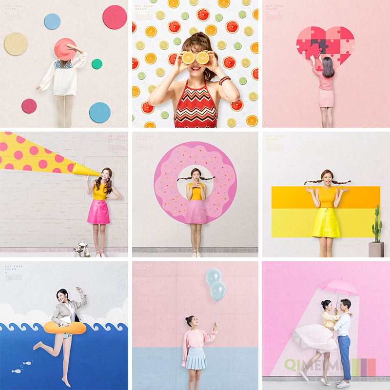 时尚创意女孩撞色拼接人物合成海报背景psd设计素材源文件932707