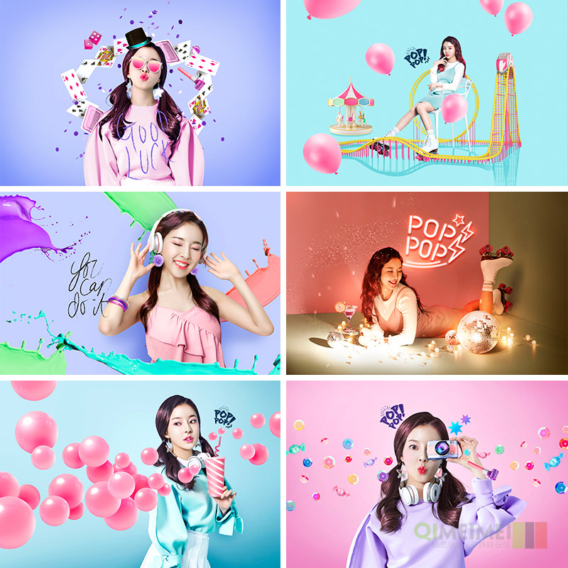 时尚彩色渐变波普风POP女孩音乐气球海报psd设计素材源文件950807