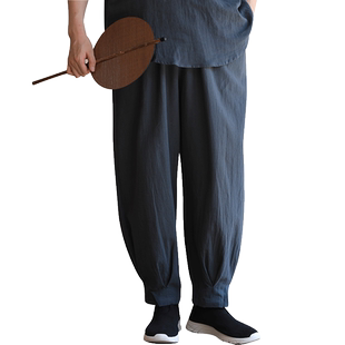 慈缘春秋薄款棉麻禅修居士打坐缩口裤休闲宽松收脚裤武僧太极裤男