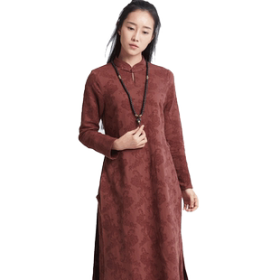 慈缘秋冬新款女装特色花纹棉麻汉服唐装新中式长袖长裙裤子两件套