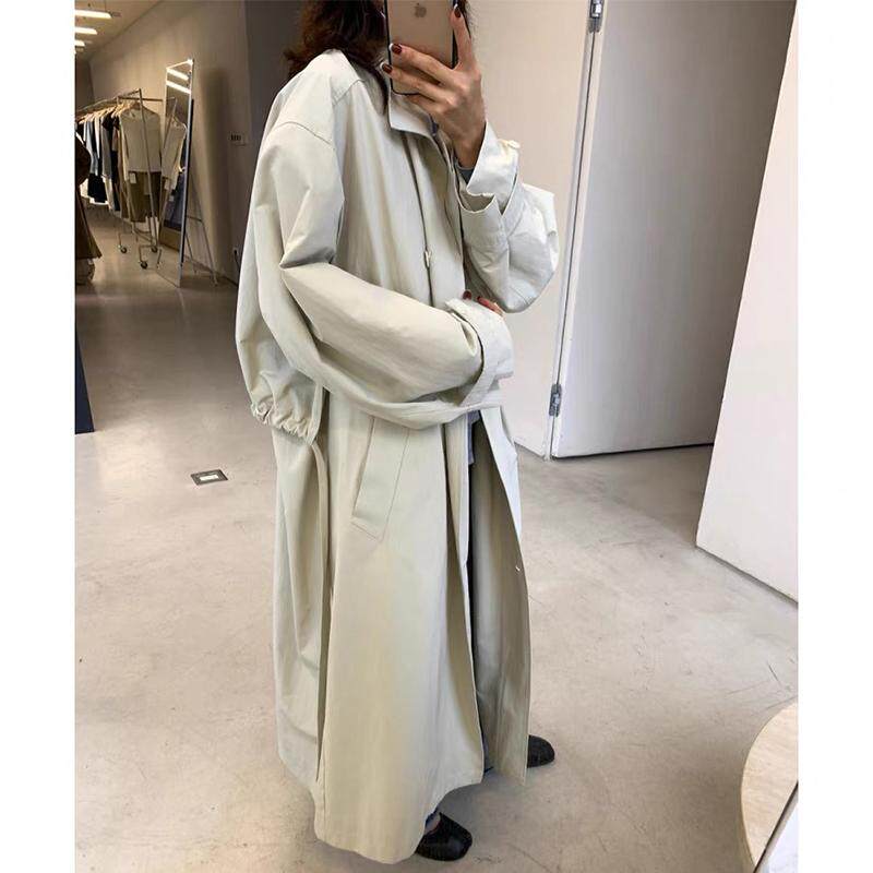 韩版风衣外套女2025年新款纯色立领宽松收腰显瘦中长款大衣女