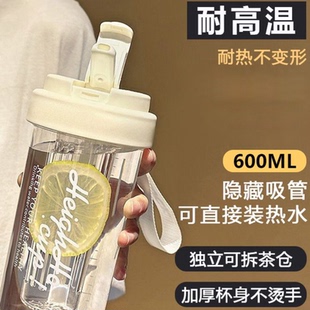 2025高颜值吸管杯学生便携茶水分离塑料杯子男 耐高温水杯女生新款