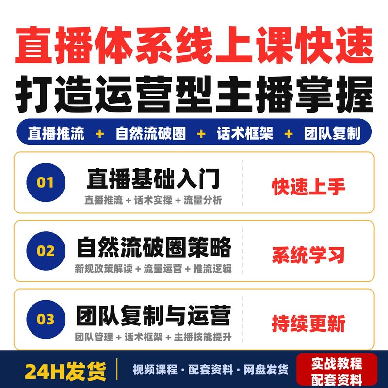 直播体系线上课快速打造运营型主播掌握自然流破圈与团队全套教程