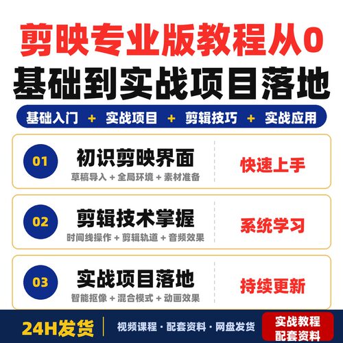 剪映专业版教程从0基础到实战项目落地小白秒变剪辑大神全套教程