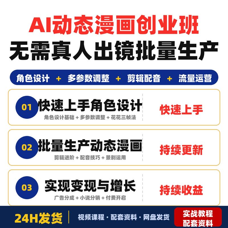 AI动态漫画创业班小白也能做无需真人出镜批量生产轻资产全套教程