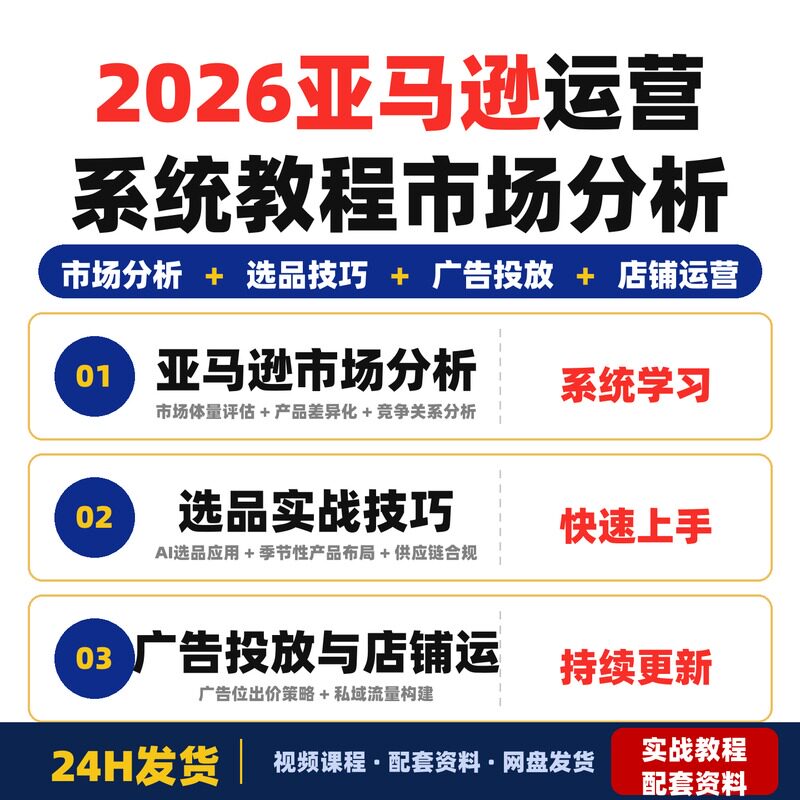 2026亚马逊运营系统教程市场分析选品广告投放店铺运营全套教程