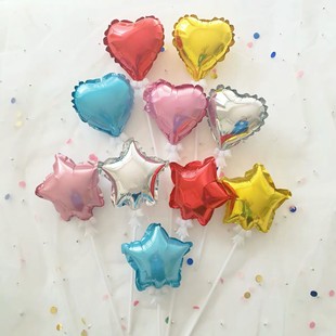 4寸10cm自动充气球自爆球五角星心形爱心蛋糕插旗装饰派对气球