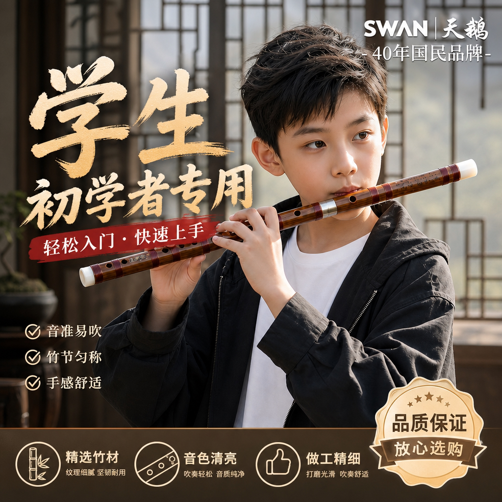 儿童小学生专用横笛子EFG高颜值古风竹笛乐器初学者入门品牌名牌