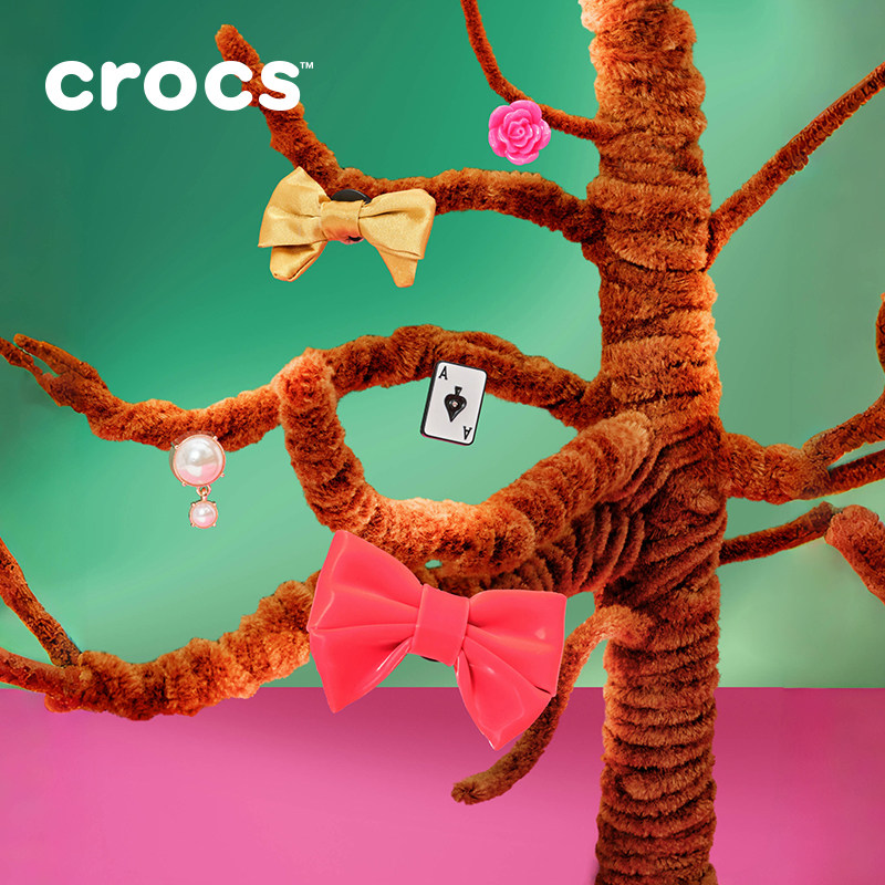 Crocs卡骆驰智必星配件洞洞鞋花 粉色浪漫蝴蝶结 质感金色蝴蝶