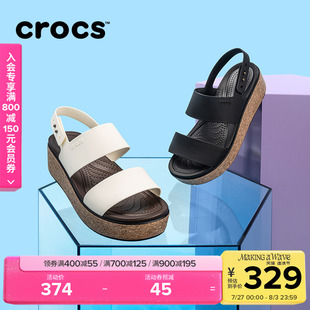 Crocs卡骆驰布鲁克林女士软木凉鞋 211144 户外厚底增高凉拖鞋 女鞋