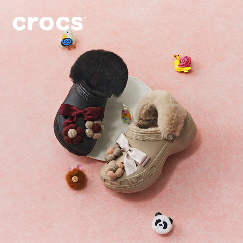 Crocs卡骆驰经典绒花云朵暖绒洞洞鞋时尚暖棉毛毛鞋女鞋|214733