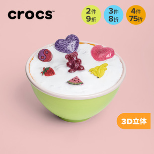 Crocs卡骆驰智必星洞洞鞋 花 3D闪耀紫色爱心