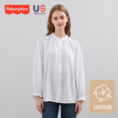 费雪【孕妇纯棉衬衫】秋季2025新款娃娃衫长袖韩版孕妇装白色上衣