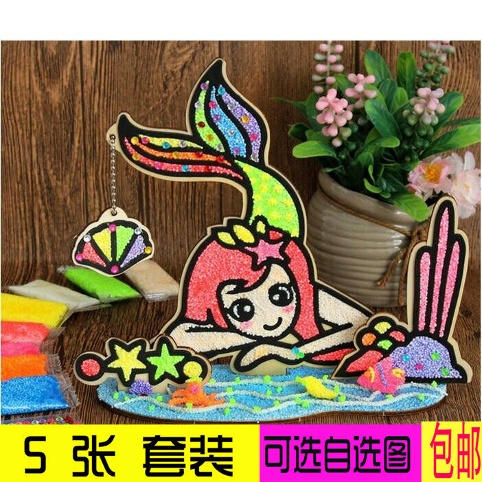 diy立体木板手工制作eva雪花泥画