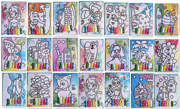 包邮儿童彩底沙画特大号幼儿园DIY手工制作21乘28CM女款瓶装沙