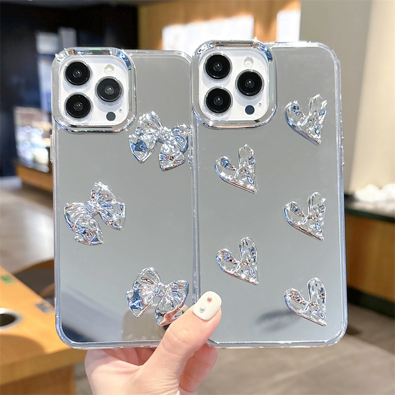 网红超火立体蝴蝶支架适用iphone15手机壳14proMAX奶油纹苹果13电镀银色12软保护套8plus镜头全包7P防摔6潮女