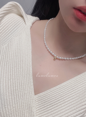 天然米形淡水珍珠项链Baby珠小米珠裸链气质锁骨链高级感叠戴颈链