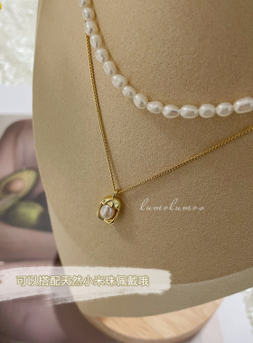 天然珍珠项链S925纯银荷包蛋珍珠吊坠日韩简约百搭款ins风可叠戴